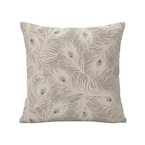 Peacock Feather Natural Cushion Cover, Handmade Cotton Throw Pillow