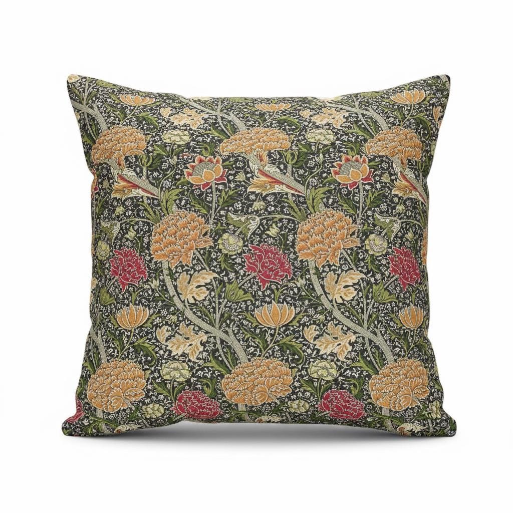 William Morris Cray Floral Autumn Cushion Cover , Cotton Throw Pillow , Handmade UK