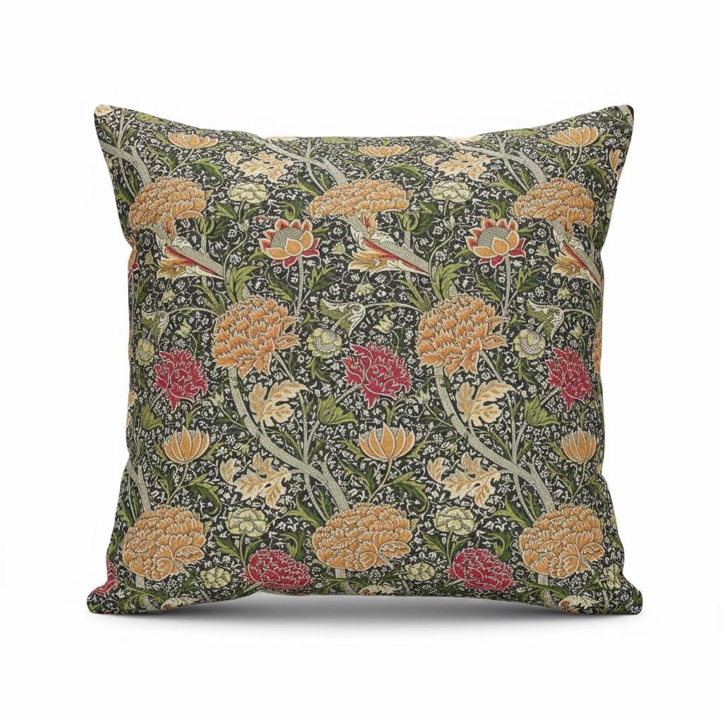 William Morris Cray Floral Autumn Cushion Cover , Cotton Throw Pillow , Handmade UK