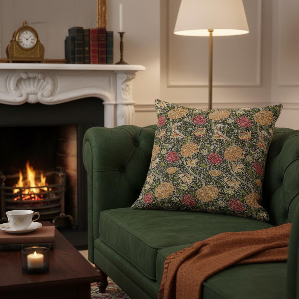 William Morris Cray Floral Autumn Cushion Cover , Cotton Throw Pillow , Handmade UK