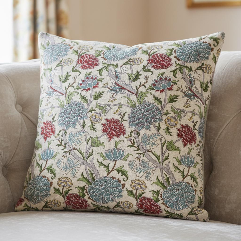 William Morris Cray Floral Paradise Blue Cushion Cover , Cotton Throw Pillow , Handmade UK