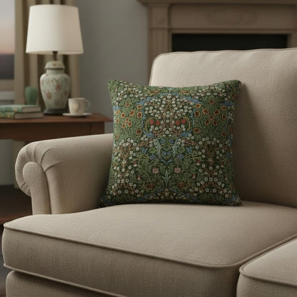 William Morris Blackthorne Floral Forest Cushion Cover , Cotton Throw Pillow , Handmade UK