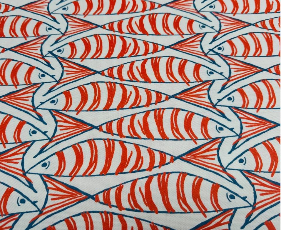 Cornish Sardines Sprats Cushion Cover , Seaside Fish Nautical Throw Pillow , Handmade UK