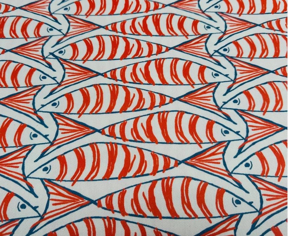 Cornish Sardines Sprats Cushion Cover , Seaside Fish Nautical Throw Pillow , Handmade UK