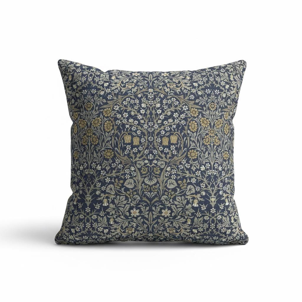 William Morris Blackthorne Floral River Blue Cushion Cover , Cotton Throw Pillow , Handmade UK