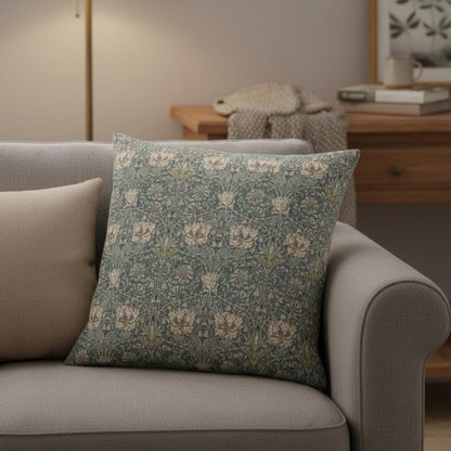 William Morris Honeysuckle Cushion Cover , Steel Grey Throw Pillow , Handmade UK