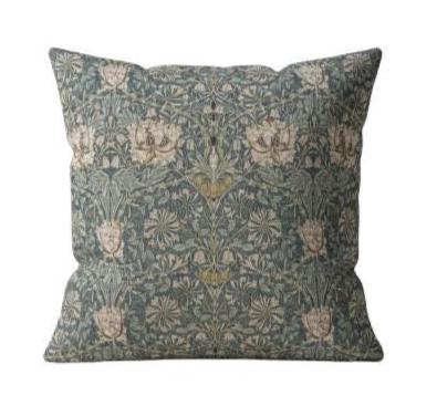 William Morris Honeysuckle Cushion Cover , Steel Grey Throw Pillow , Handmade UK