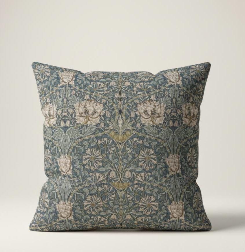 William Morris Honeysuckle Cushion Cover , Steel Grey Throw Pillow , Handmade UK