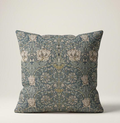 William Morris Honeysuckle Cushion Cover , Steel Grey Throw Pillow , Handmade UK