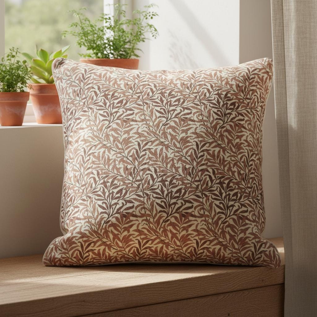 William Morris Cushion Cover Willow Bough Rust , Cotton Throw Pillow , Handmade UK
