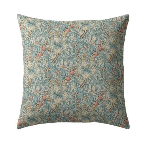 William Morris Golden Lily Cushion Cover , Floral Tourmaline Azure Blue Throw Pillow , Handmade UK