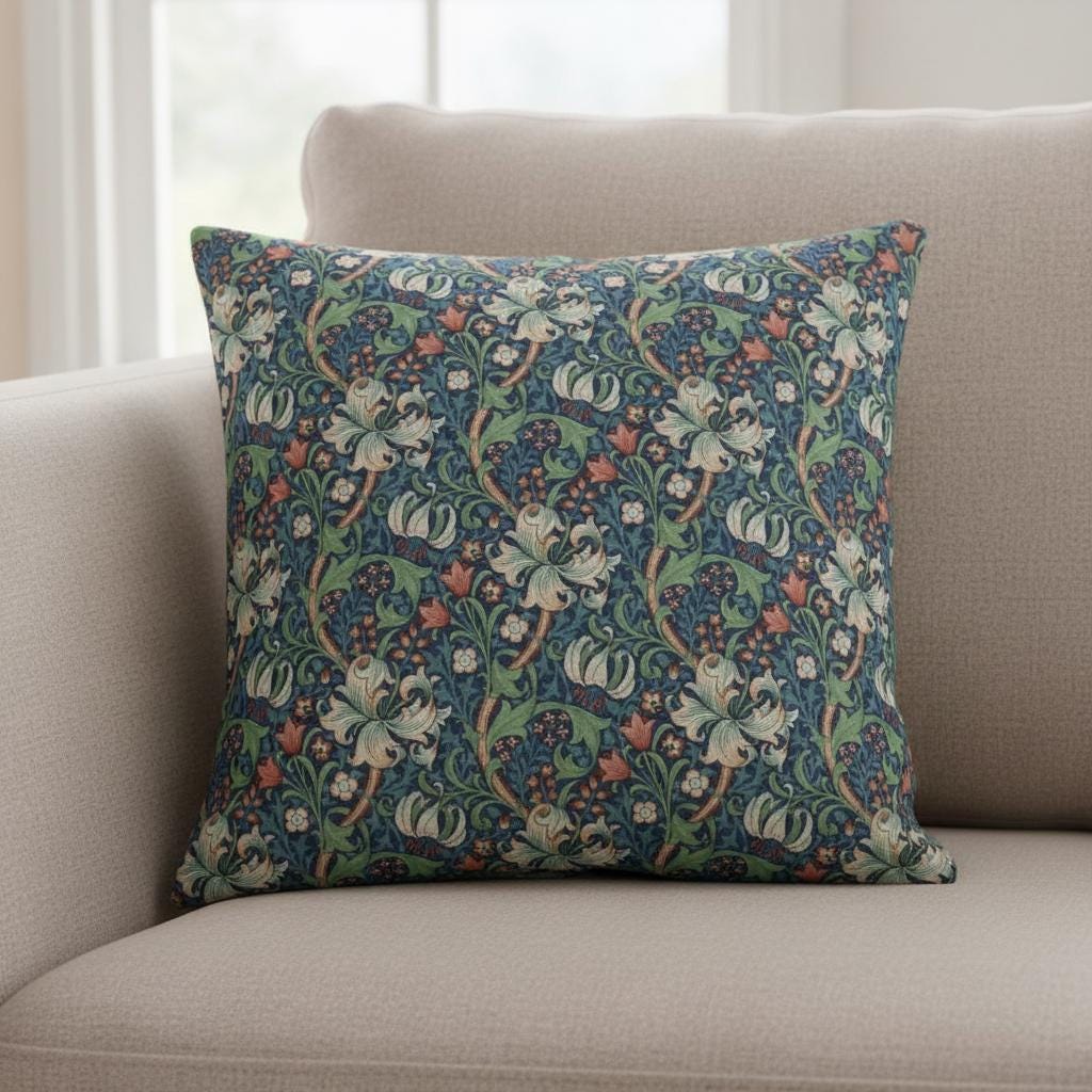 William Morris Golden Lily Jewel Cushion Cover , Floral Throw Pillow , Handmade UK