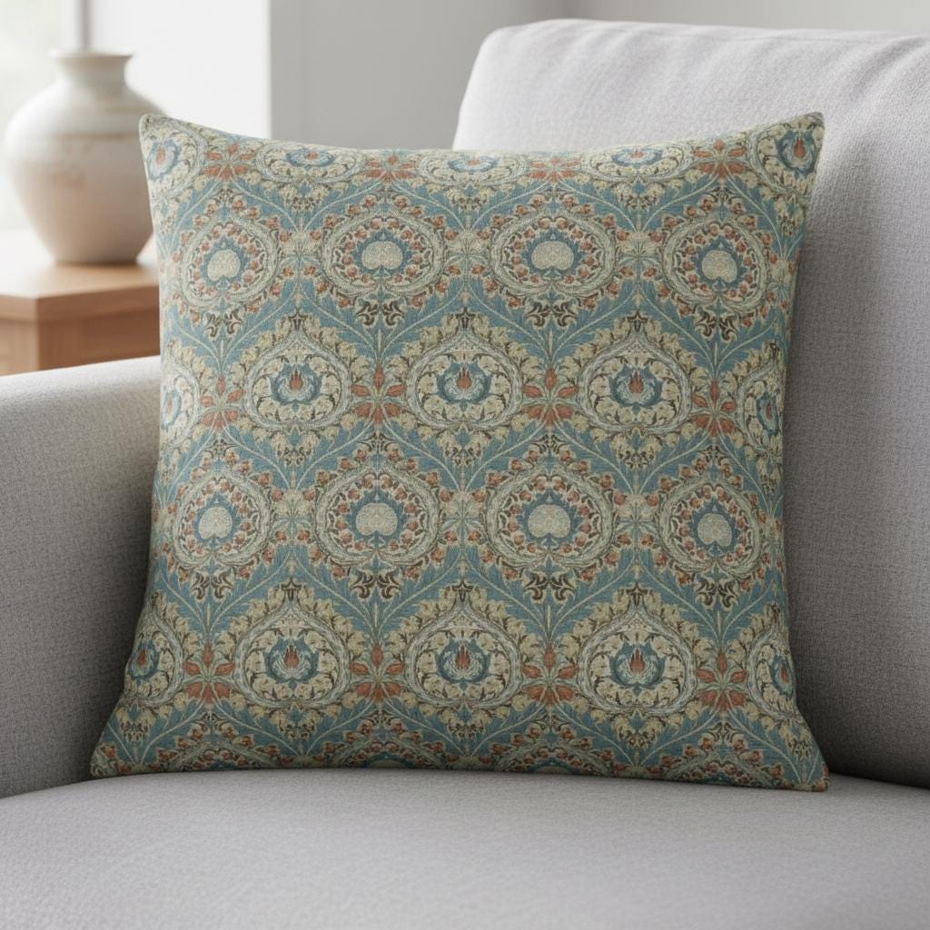William Morris Eden Cushion Cover , Floral Azure Blue Throw Pillow , Handmade UK