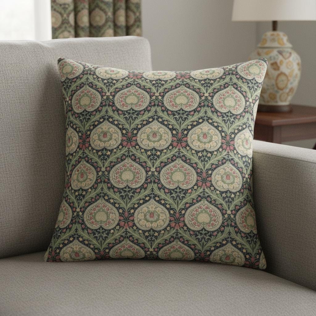 William Morris Eden Cushion Cover , Floral Midnight Throw Pillow , Handmade UK