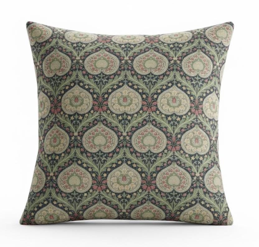 William Morris Eden Cushion Cover , Floral Midnight Throw Pillow , Handmade UK