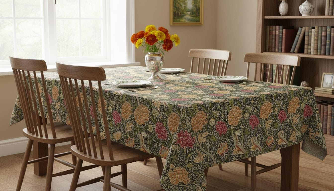 William Morris The Cray Tablecloth Autumn , Floral Table Cloth , Round Oval Rectangle , Handmade UK
