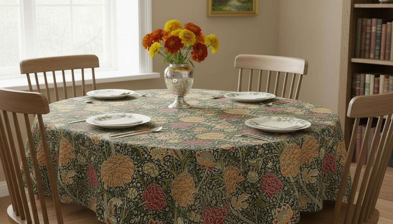 William Morris The Cray Tablecloth Autumn , Floral Table Cloth , Round Oval Rectangle , Handmade UK