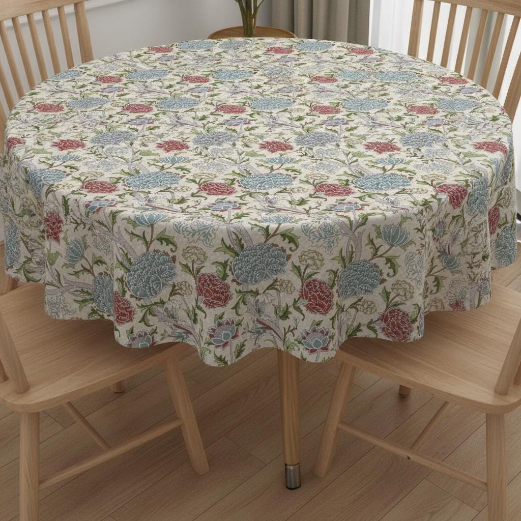 William Morris The Cray Coated Tablecloth Paradise Blue , Water Resistant Teflon Coated , Round Oval Rectangle