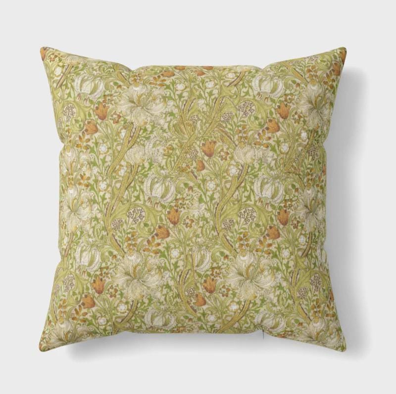 William Morris Golden Lily Cornsilk Cushion Cover , Floral Throw Pillow , Handmade UK