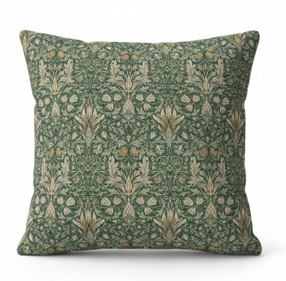 William Morris Snakeshead Forest Green Cushion Cover , Floral Throw Pillow , Handmade UK