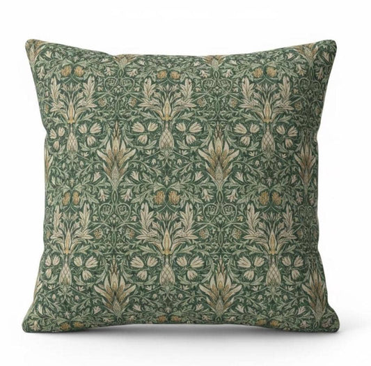 William Morris Snakeshead Forest Green Cushion Cover , Floral Throw Pillow , Handmade UK