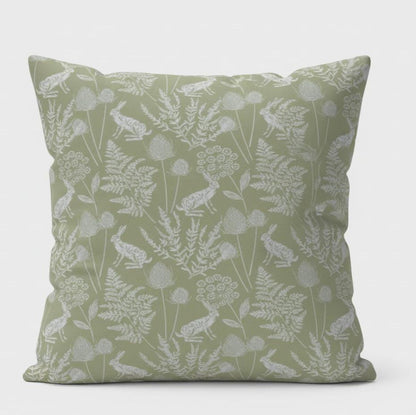 Kielder Hare Rabbit Sage Green Cushion Cover