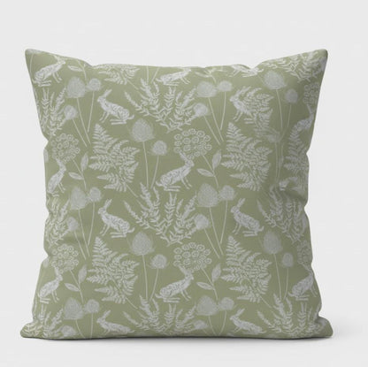 Kielder Hare Rabbit Sage Green Cushion Cover