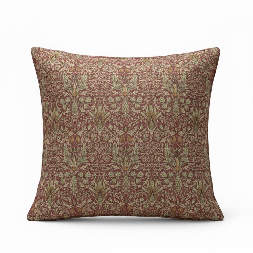William Morris Cushion Cover Snakeshead Wine Red , Floral Throw Pillow , Handmade UK