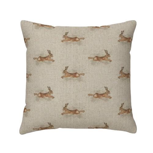 Leaping Hare Rabbit Beige Cushion Cover , Handmade UK