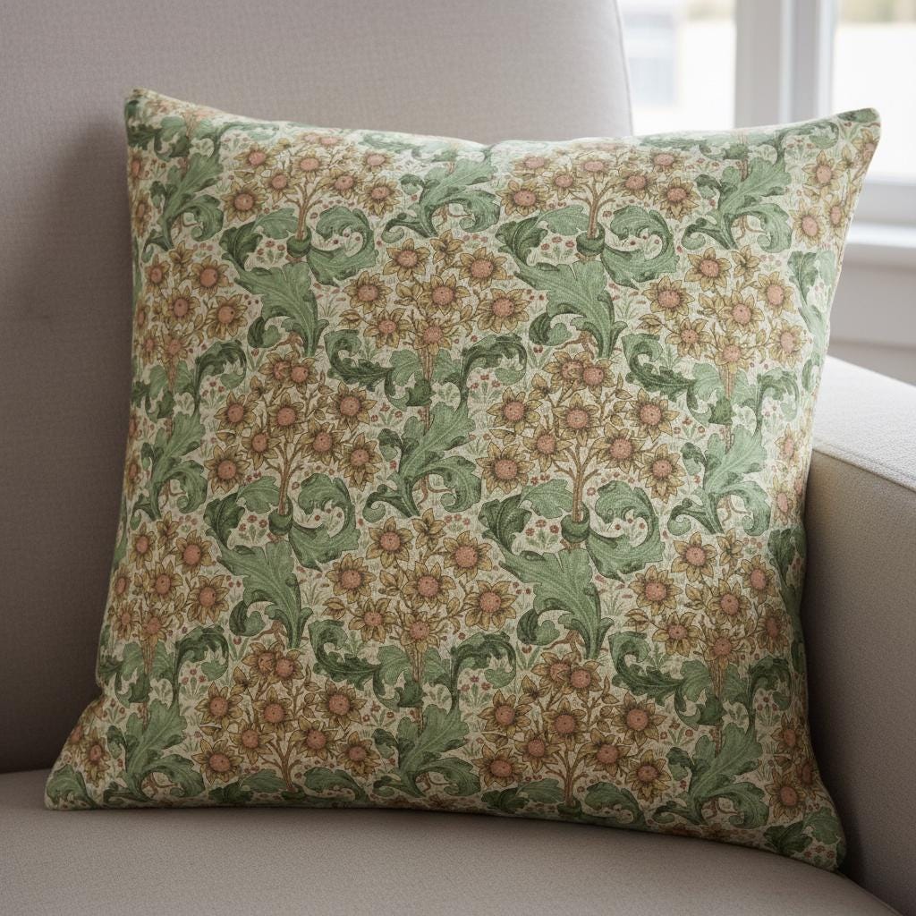 William Morris Cushion Cover Orchid Buttercup Green , Floral Throw Pillow , Handmade UK