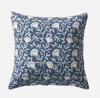 Floral Melby Midnight Blue Cushion Cover , Handmade Cotton Throw Pillow