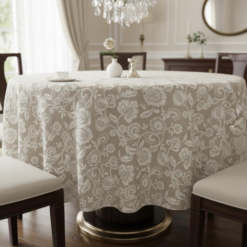 Eliza Tapestry Flowers Natural Tablecloth , Round Oval Rectangle , Handmade UK