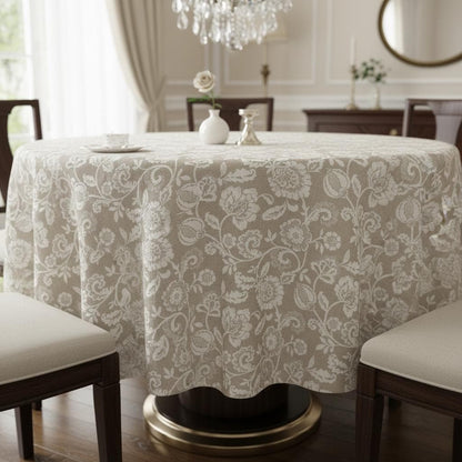 Eliza Tapestry Flowers Natural Tablecloth , Round Oval Rectangle , Handmade UK