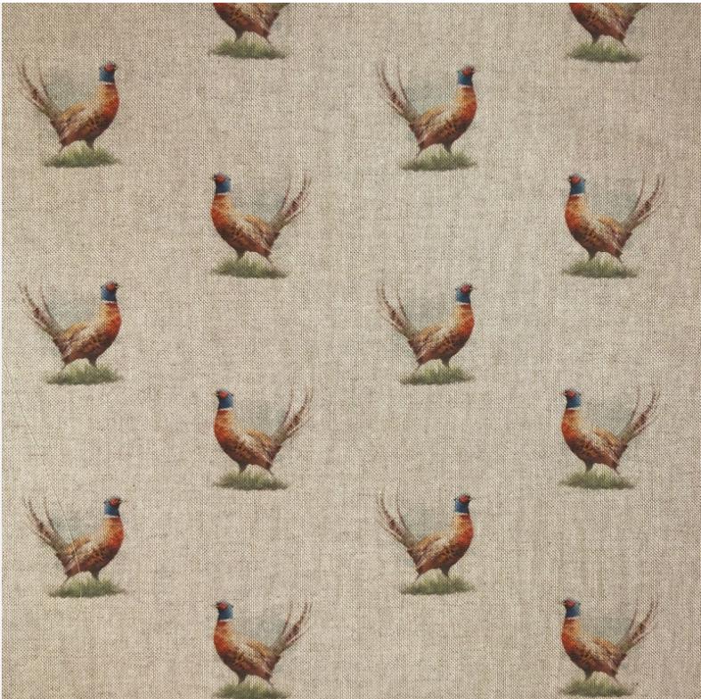 Rustic Pheasant Pattern Cushion Cover , Beige Cotton Throw Pillow , Handmade UK