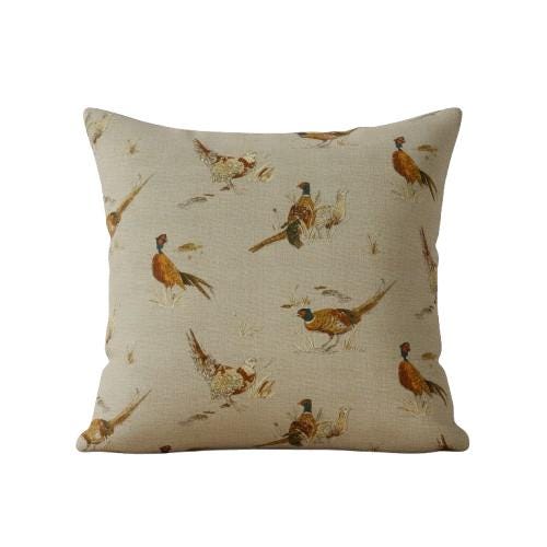 Rustic Pheasant Pattern Cushion Cover , Beige Throw Pillow , Handmade UK