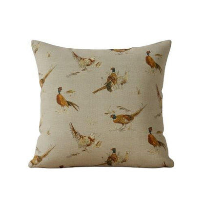 Rustic Pheasant Pattern Cushion Cover , Beige Throw Pillow , Handmade UK