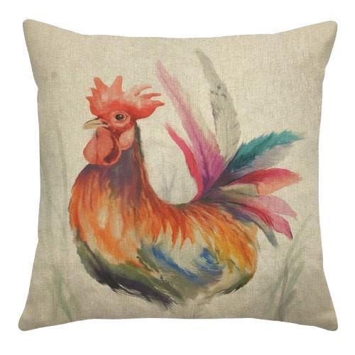 Vibrant Rooster Cockerel Watercolor Cushion Cover