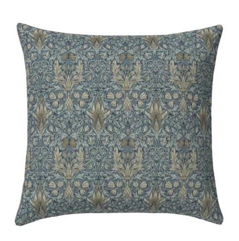William Morris Snakeshead Cushion Cover , Floral Denim Blue Throw Pillow , Handmade UK
