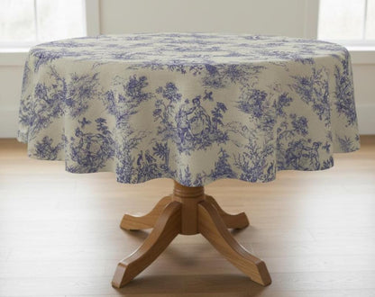 Toile de Jouy Tablecloth Blue , Vintage French Country Table Cloth , Handmade UK