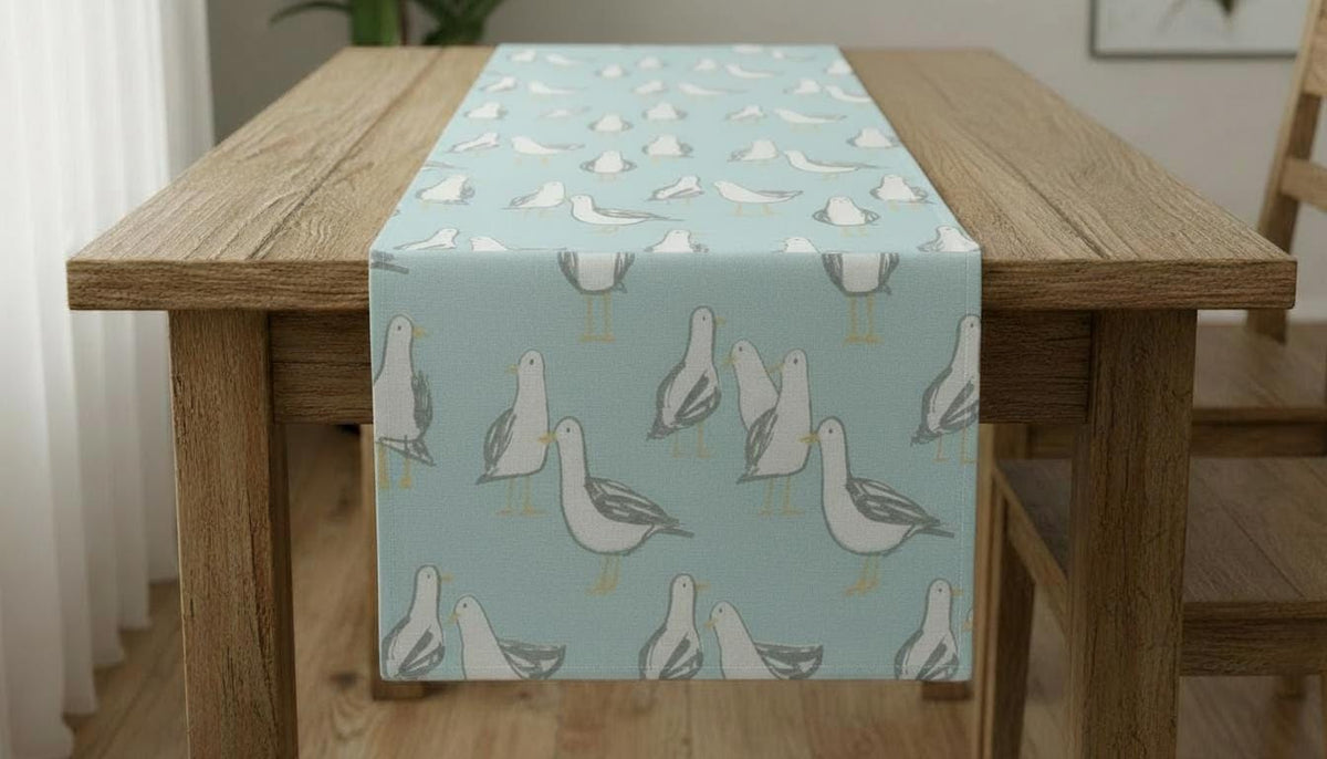 Coastal Seagull Laridae Blue Table Runner, Nautical Marine Seaside Design, Handmade UK