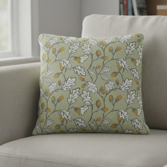 Acorn Trail Sage Green Cushion Cover , Handmade UK