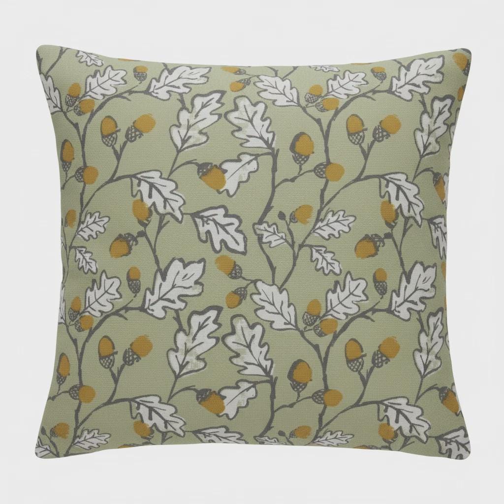 Acorn Trail Sage Green Cushion Cover , Handmade UK