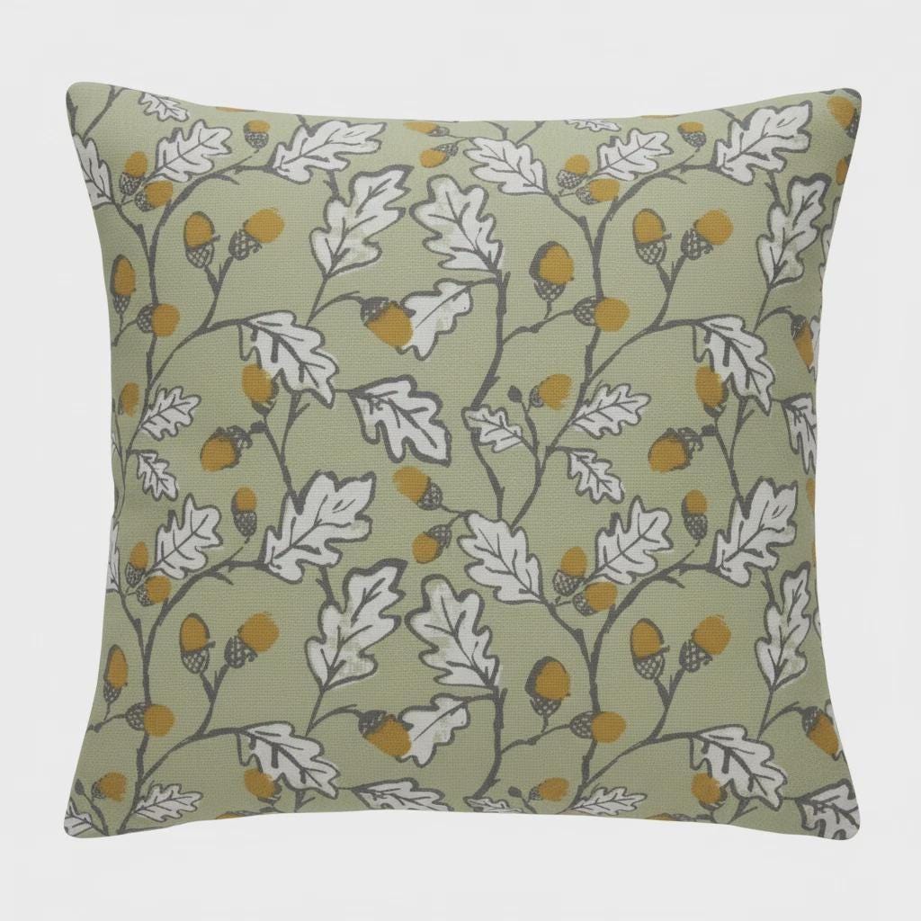 Acorn Trail Sage Green Cushion Cover , Handmade UK