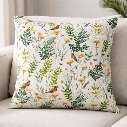 Gardenia Summer Birds Floral Cushion Cover , Handmade Cotton Throw Pillow UK