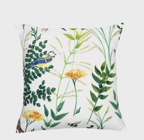 Gardenia Summer Birds Floral Cushion Cover , Handmade Cotton Throw Pillow UK