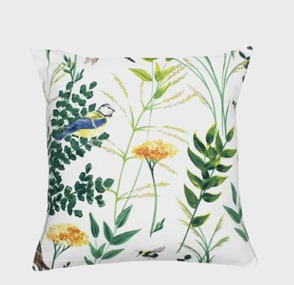 Gardenia Summer Birds Floral Cushion Cover , Handmade Cotton Throw Pillow UK