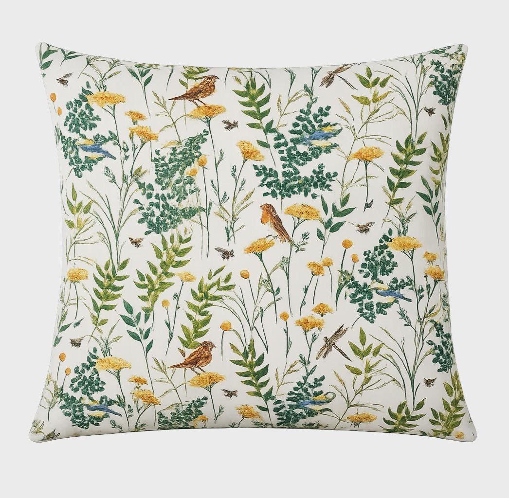Gardenia Summer Birds Floral Cushion Cover , Handmade Cotton Throw Pillow UK