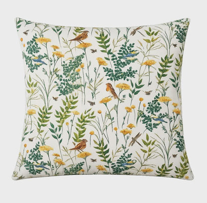 Gardenia Summer Birds Floral Cushion Cover , Handmade Cotton Throw Pillow UK
