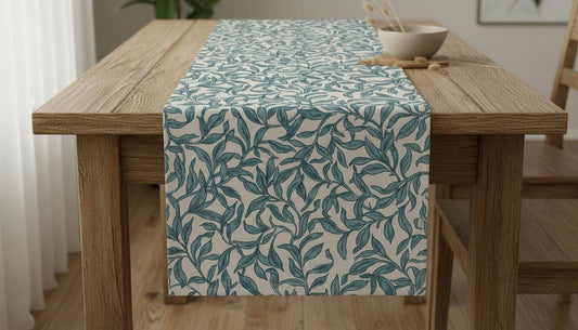Leaf Leaves Entwistle Teal Table Runner Napkins, Various Size, Handmade UK