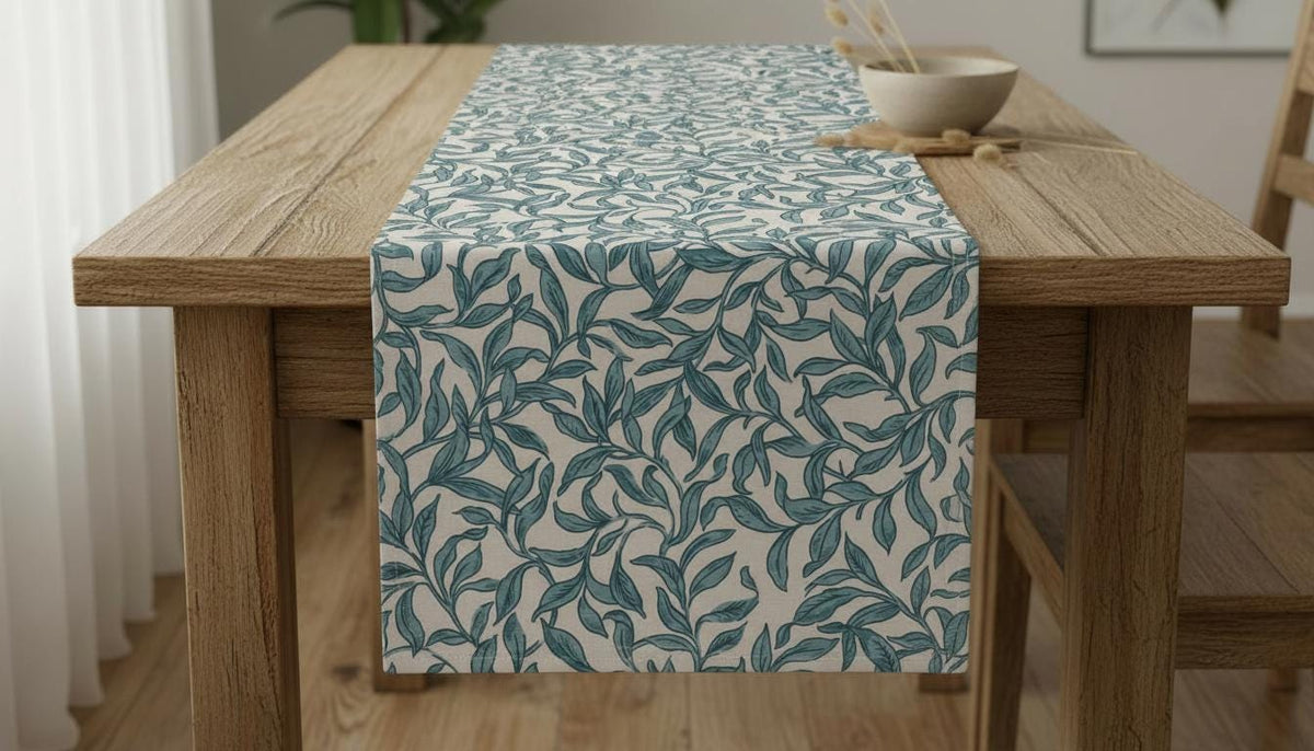 Leaf Leaves Entwistle Teal Table Runner Napkins, Various Size, Handmade UK